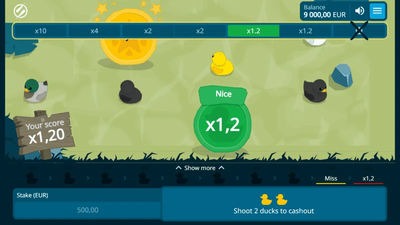 Exploding Ducks - isang matagumpay na putok na may x1.2 multiplier